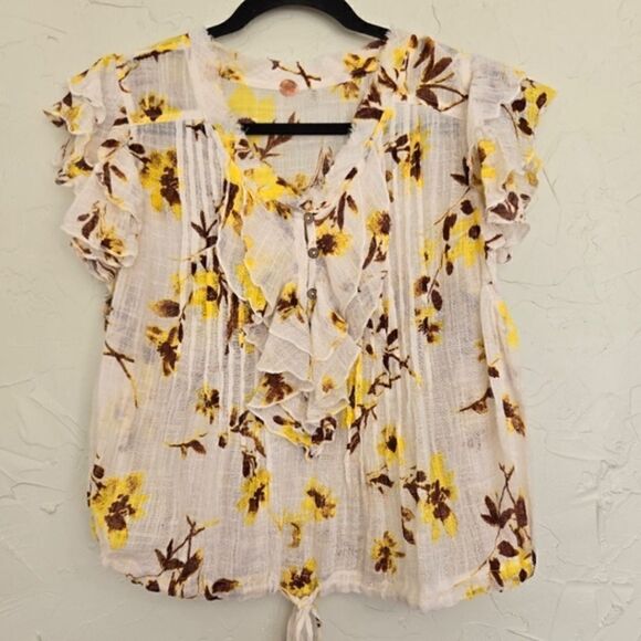 Free People Naya Handprinted Cotton and Viscose Bohemian Top with raw edges XS - Picture 8 of 16